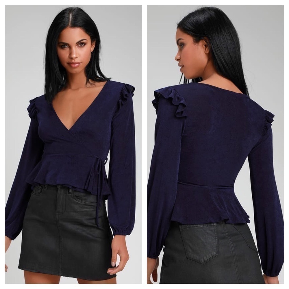 LuLu’s | Radiant Ruffles Navy Blue Wrap Top